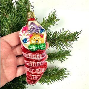 INGE GLAS Germany Stocking with Gifts Blown Glass Christmas Ornament